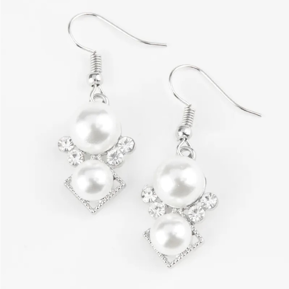 Mrs. Gatsby White Paparazzi Earrings